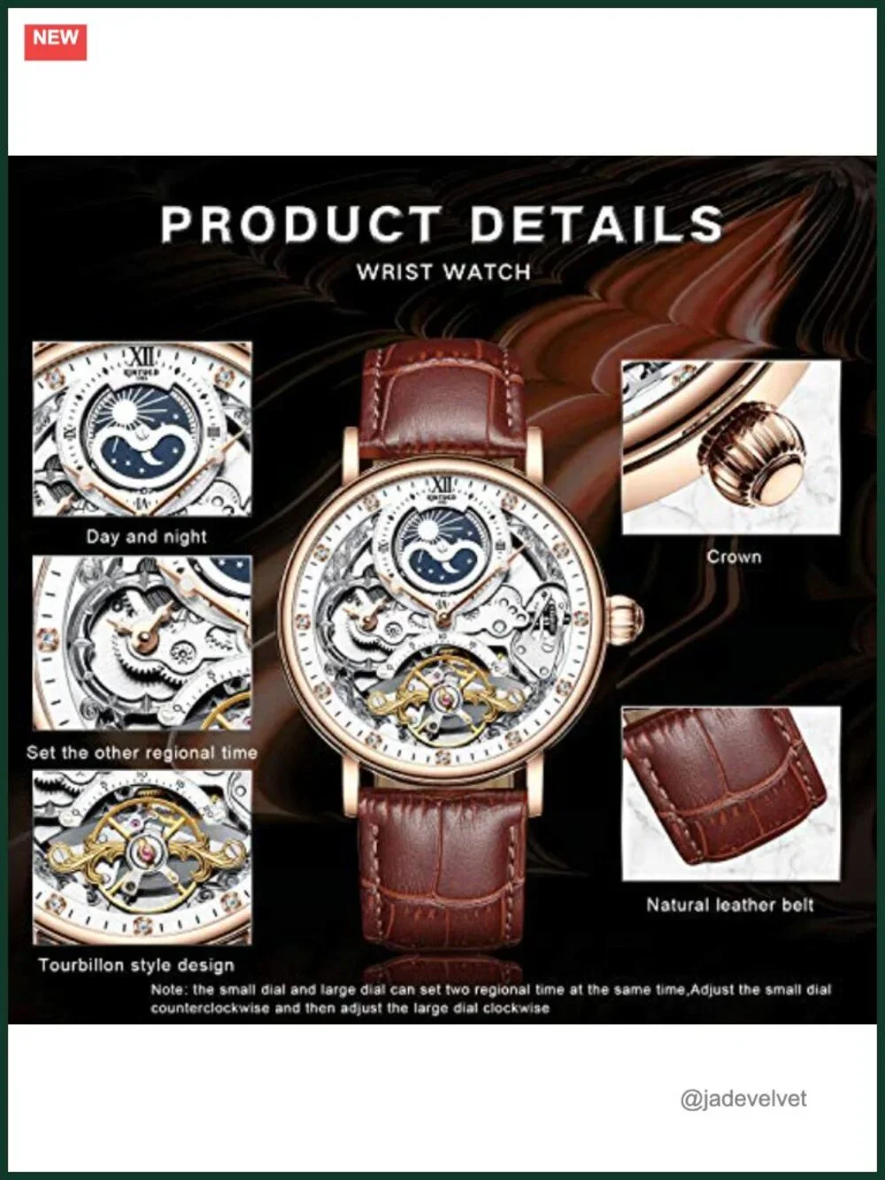 Men's Luxury Skeleton Automatic Mechanical Wrist Watch Leather Strap Moon Phase